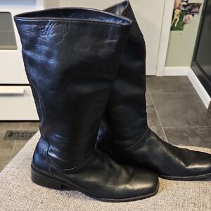 Black Leather Knee-High Boots